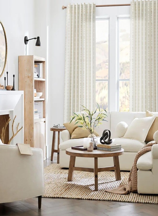 Lino Rosa Neutral Farmhouse Curtains for Living Room 84 Inches Long,Taupe Cream Boho Light Filtering Sheer Patterned Modern Beautiful Linen Curtains with Floral Pattern Design Dining Room 84 Length 2 Panels Set - Image 4